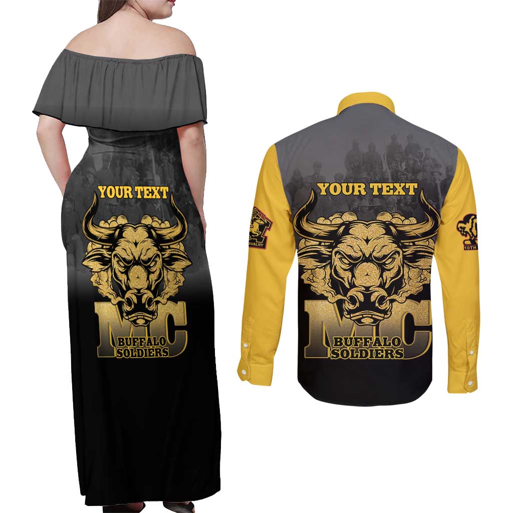 Personalized African American Buffalo Soldier Couples Matching Off Shoulder Maxi Dress and Long Sleeve Button Shirt We Can We Will - Black - Wonder Print Shop