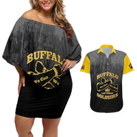 Personalized African American Buffalo Soldier Couples Matching Off Shoulder Short Dress and Hawaiian Shirt We Can We Will - Black - Wonder Print Shop