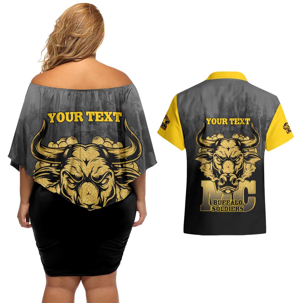 Personalized African American Buffalo Soldier Couples Matching Off Shoulder Short Dress and Hawaiian Shirt We Can We Will - Black - Wonder Print Shop