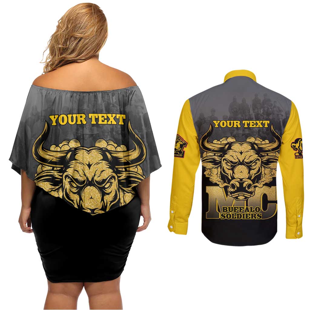 Personalized African American Buffalo Soldier Couples Matching Off Shoulder Short Dress and Long Sleeve Button Shirt We Can We Will - Black - Wonder Print Shop