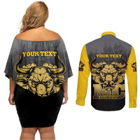 Personalized African American Buffalo Soldier Couples Matching Off Shoulder Short Dress and Long Sleeve Button Shirt We Can We Will - Black - Wonder Print Shop