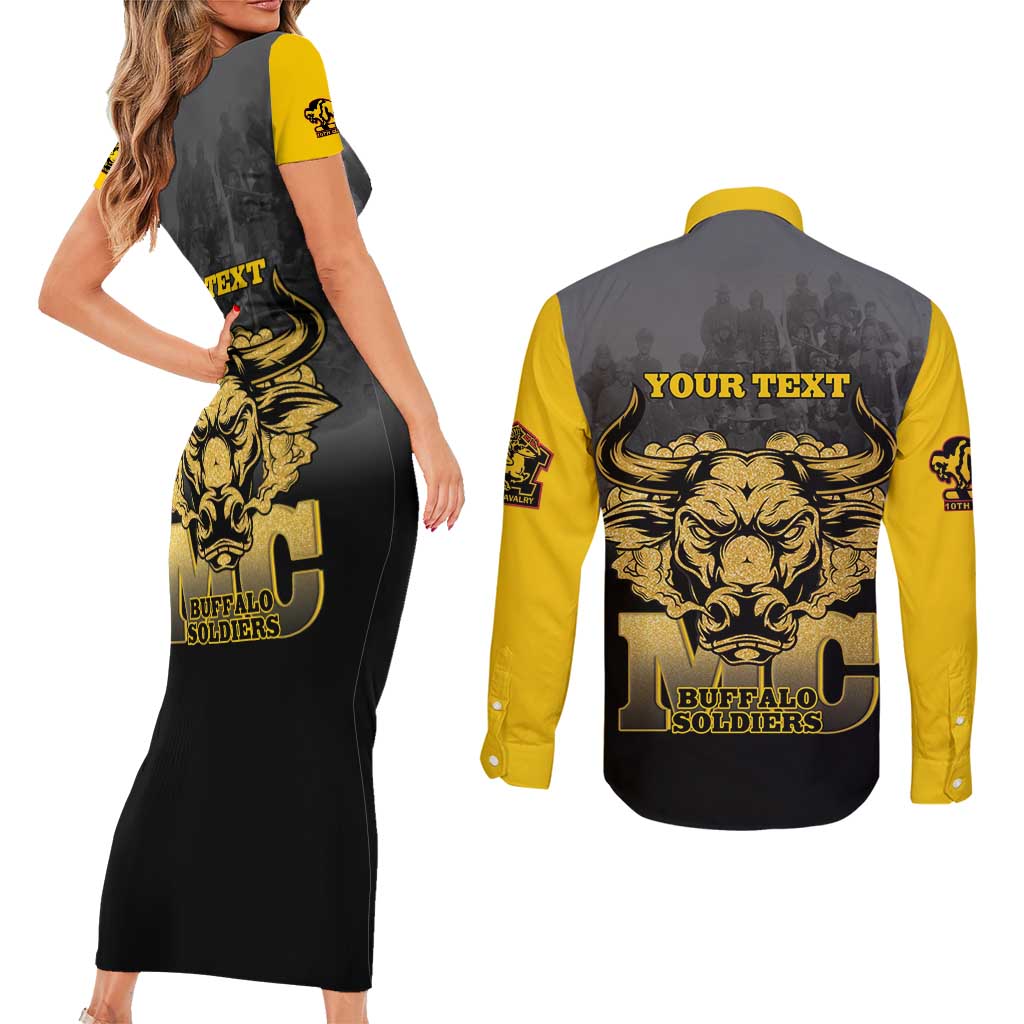 Personalized African American Buffalo Soldier Couples Matching Short Sleeve Bodycon Dress and Long Sleeve Button Shirt We Can We Will - Black - Wonder Print Shop