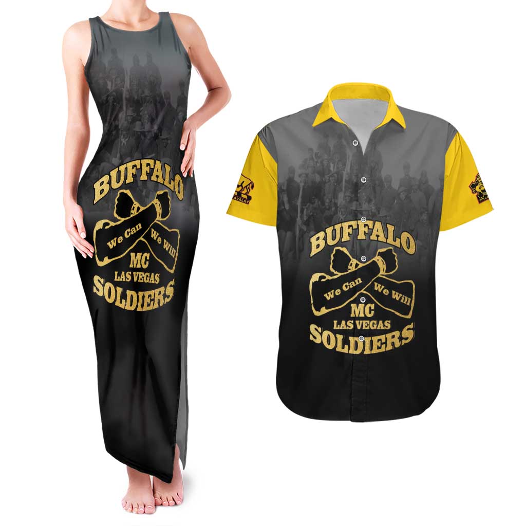Personalized African American Buffalo Soldier Couples Matching Tank Maxi Dress and Hawaiian Shirt We Can We Will - Black - Wonder Print Shop