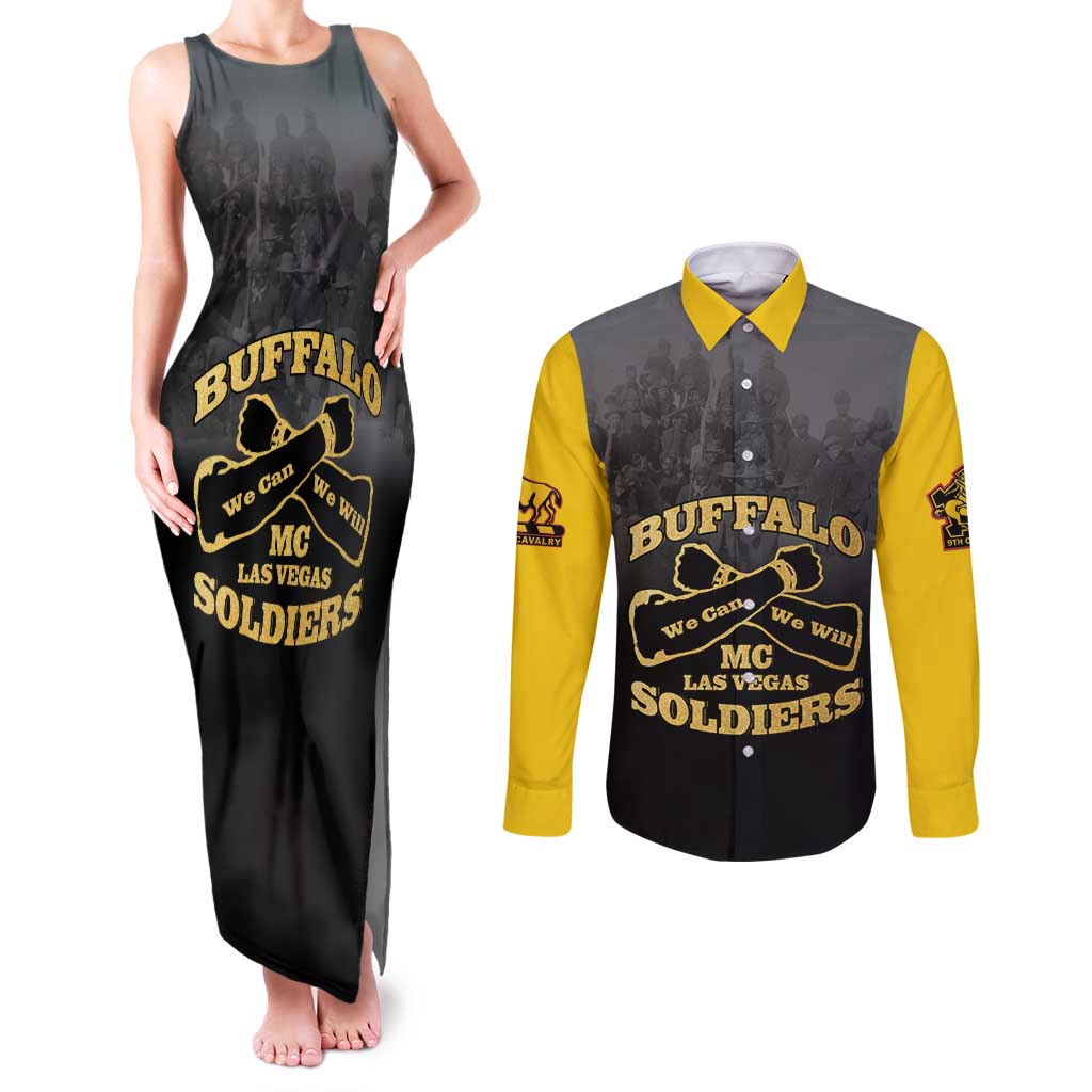 Personalized African American Buffalo Soldier Couples Matching Tank Maxi Dress and Long Sleeve Button Shirt We Can We Will - Black - Wonder Print Shop