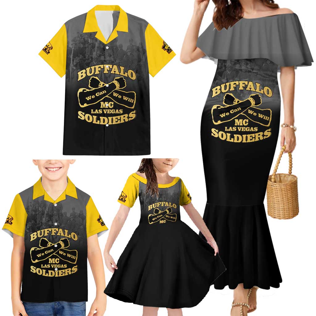 Personalized African American Buffalo Soldier Family Matching Mermaid Dress and Hawaiian Shirt We Can We Will - Black - Wonder Print Shop