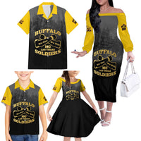 Personalized African American Buffalo Soldier Family Matching Off The Shoulder Long Sleeve Dress and Hawaiian Shirt We Can We Will - Black - Wonder Print Shop