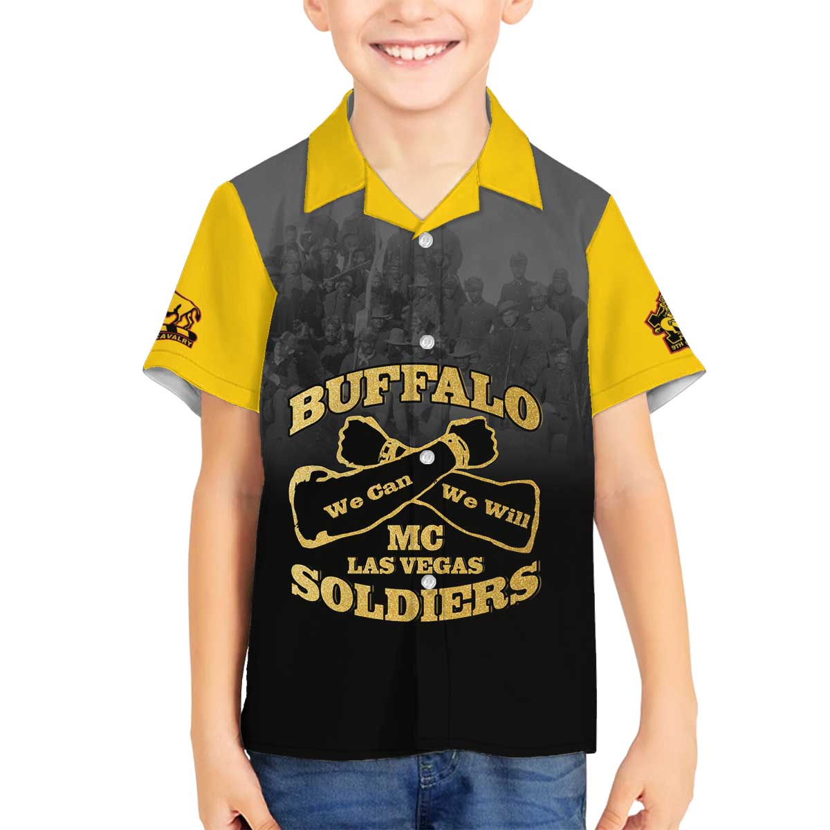 Personalized African American Buffalo Soldier Family Matching Off The Shoulder Long Sleeve Dress and Hawaiian Shirt We Can We Will - Black - Wonder Print Shop