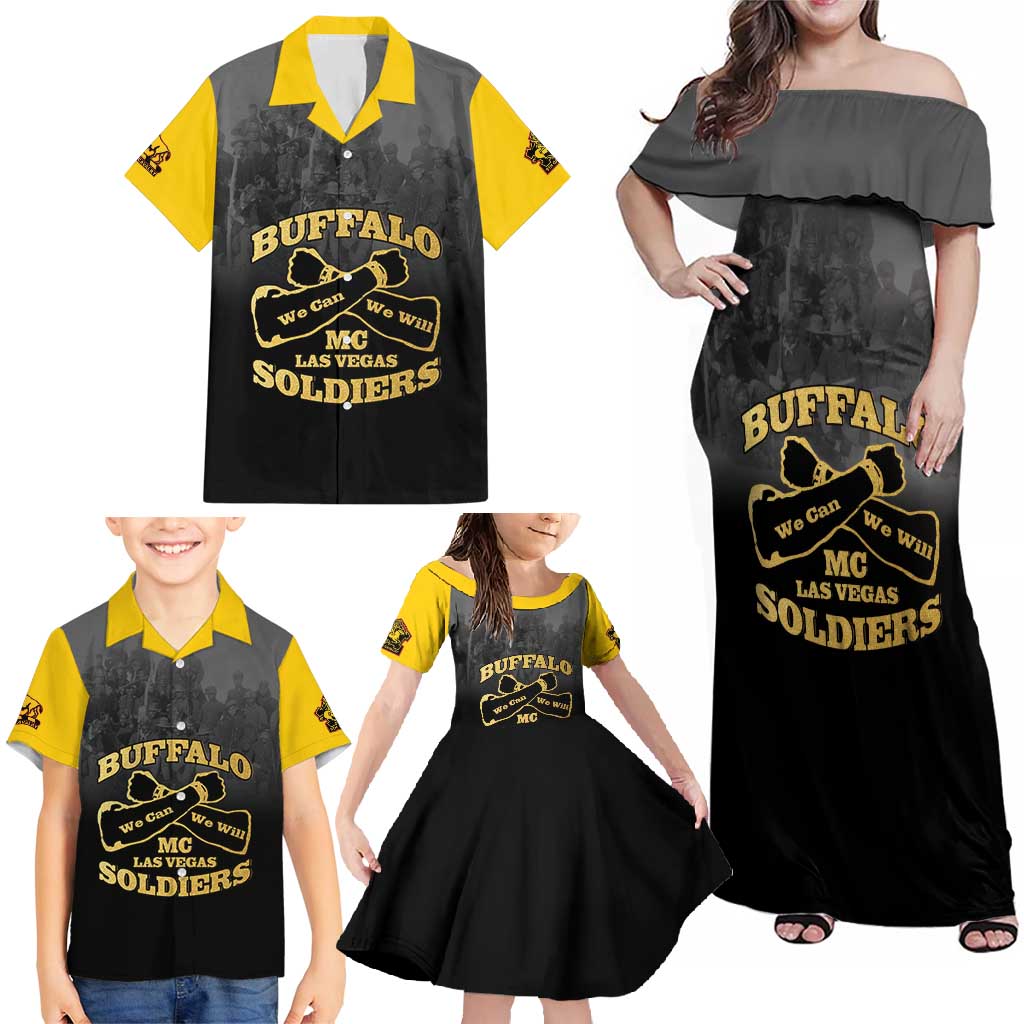 Personalized African American Buffalo Soldier Family Matching Off Shoulder Maxi Dress and Hawaiian Shirt We Can We Will - Black - Wonder Print Shop