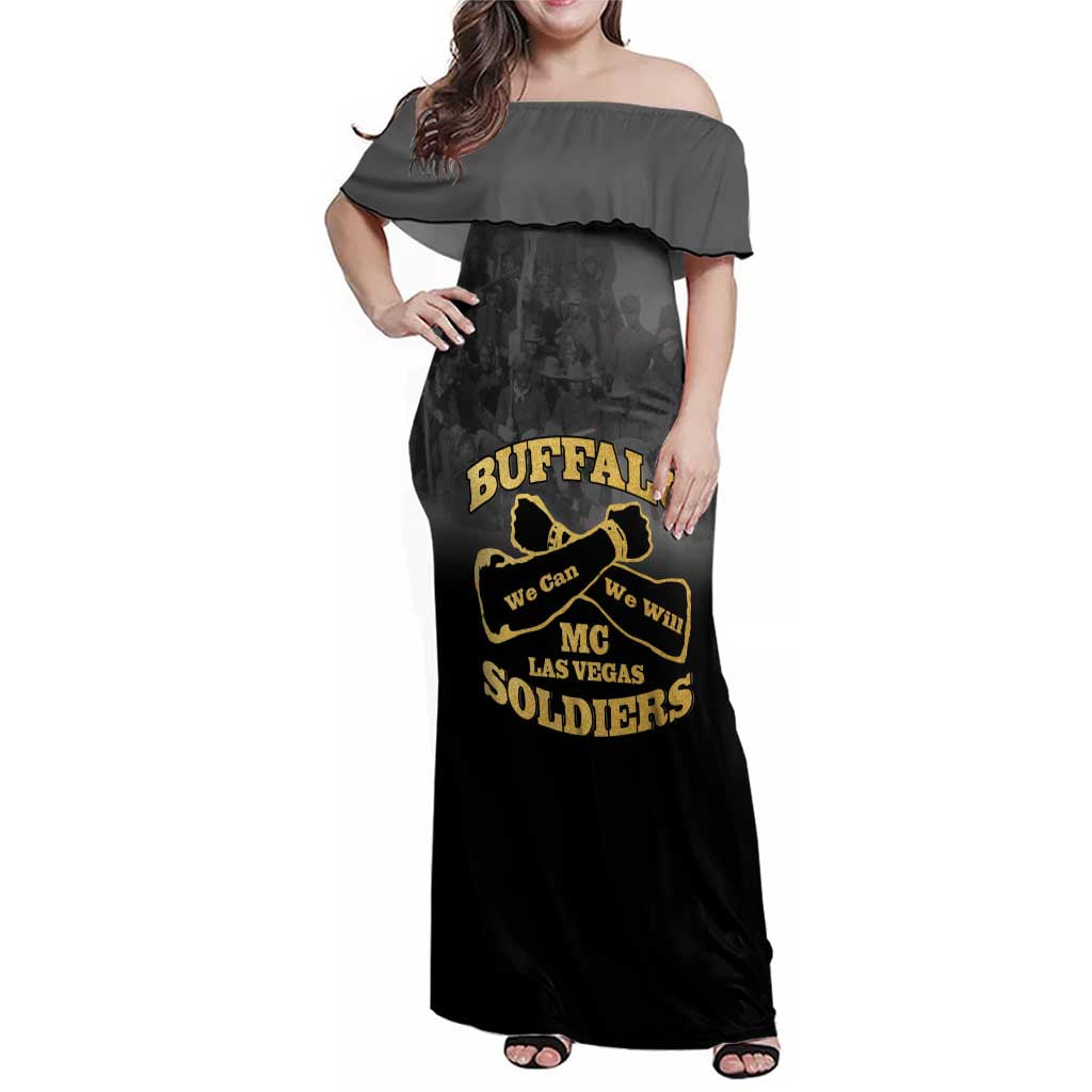 Personalized African American Buffalo Soldier Family Matching Off Shoulder Maxi Dress and Hawaiian Shirt We Can We Will - Black - Wonder Print Shop