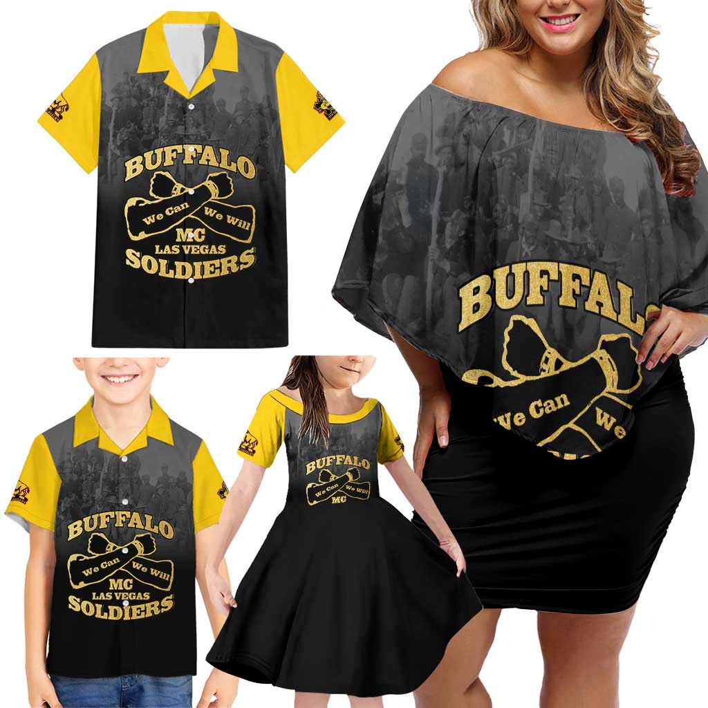 Personalized African American Buffalo Soldier Family Matching Off Shoulder Short Dress and Hawaiian Shirt We Can We Will - Black - Wonder Print Shop