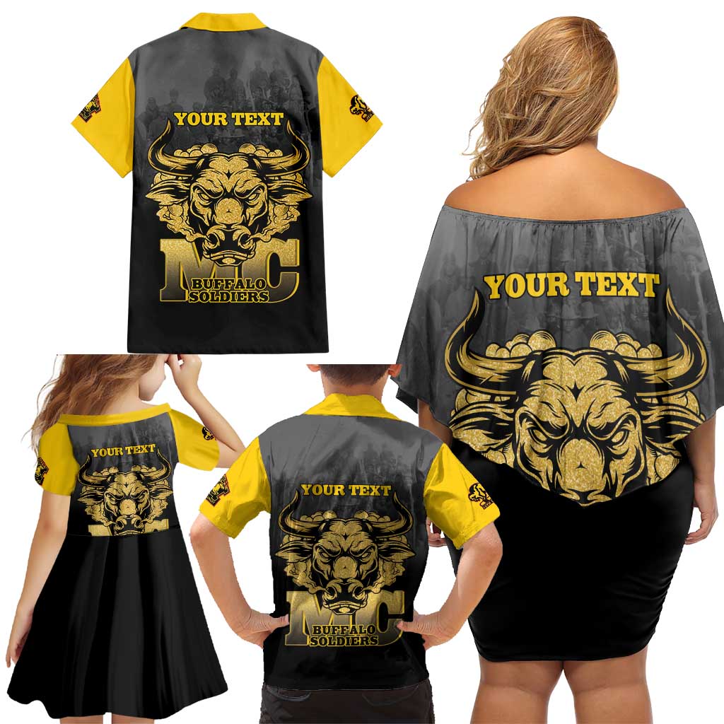 Personalized African American Buffalo Soldier Family Matching Off Shoulder Short Dress and Hawaiian Shirt We Can We Will - Black - Wonder Print Shop