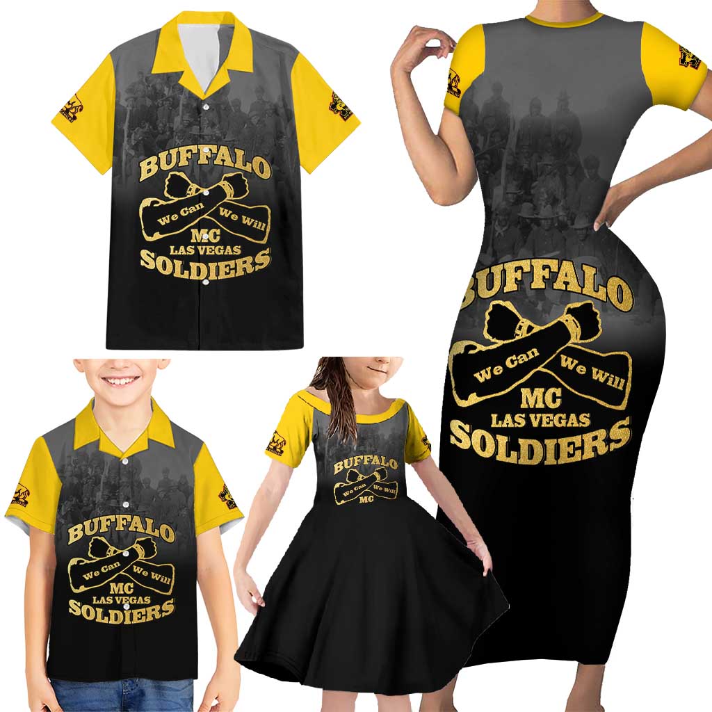 Personalized African American Buffalo Soldier Family Matching Short Sleeve Bodycon Dress and Hawaiian Shirt We Can We Will - Black - Wonder Print Shop