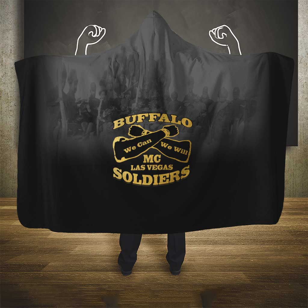 African American Buffalo Soldier Hooded Blanket We Can We Will - Black - Wonder Print Shop