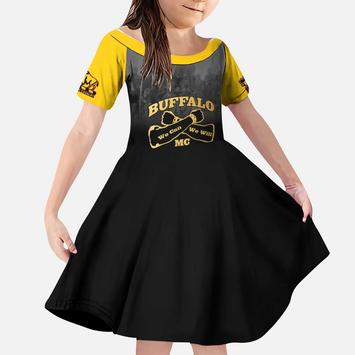 Personalized African American Buffalo Soldier Kid Short Sleeve Dress We Can We Will - Black - Wonder Print Shop