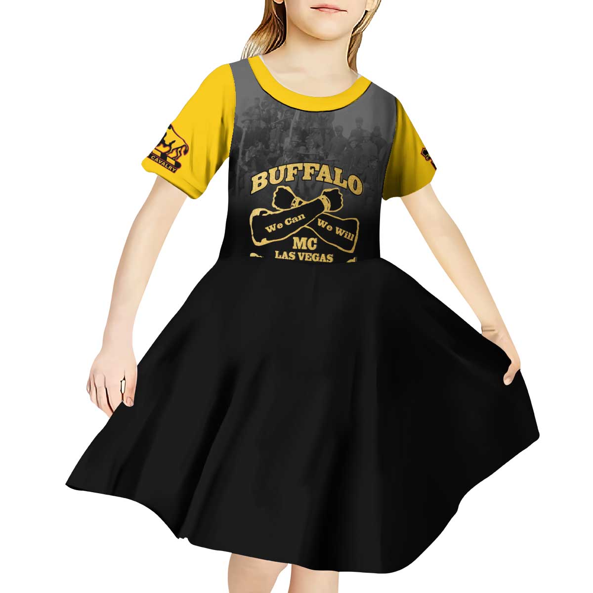 Personalized African American Buffalo Soldier Kid Short Sleeve Dress We Can We Will - Black - Wonder Print Shop