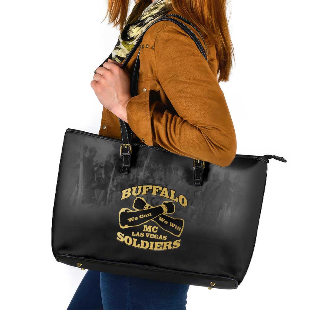 African American Buffalo Soldier Leather Tote Bag We Can We Will - Black - Wonder Print Shop
