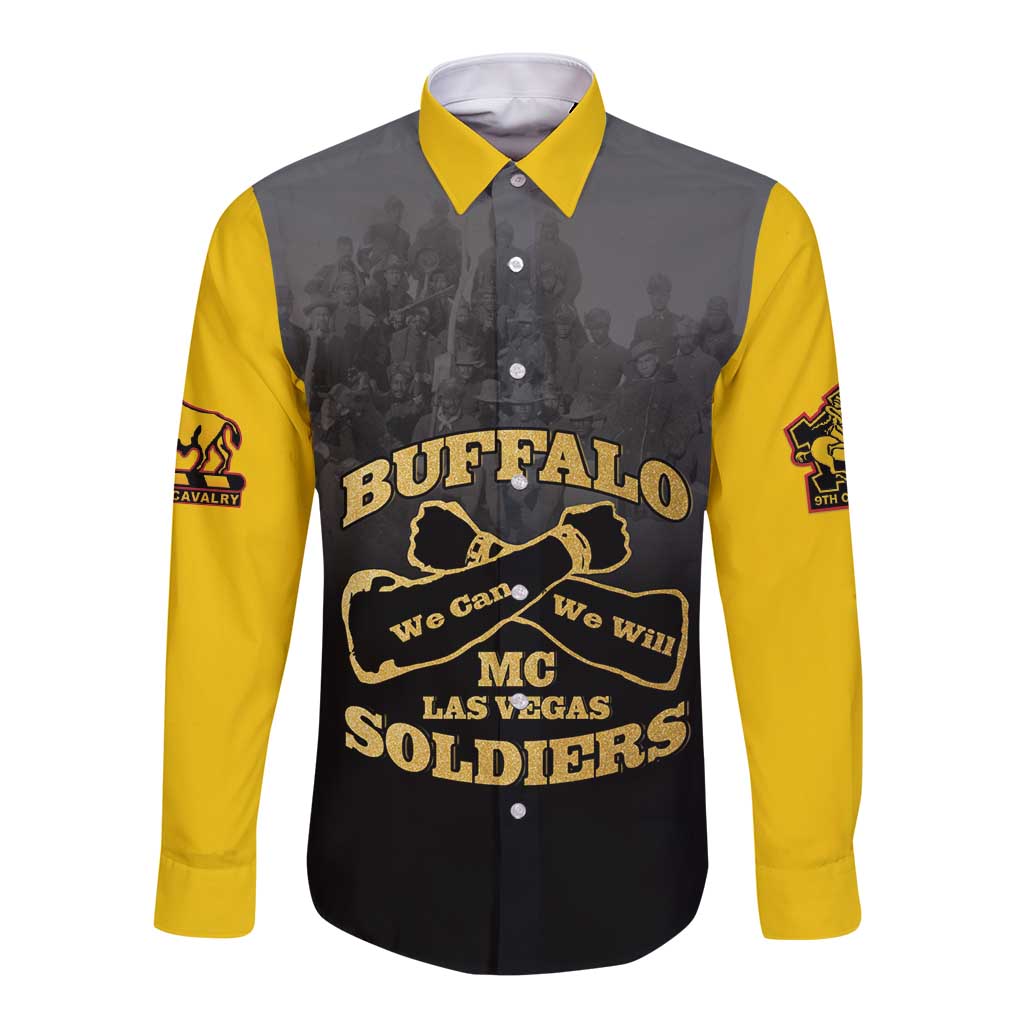 Personalized African American Buffalo Soldier Long Sleeve Button Shirt We Can We Will - Black - Wonder Print Shop