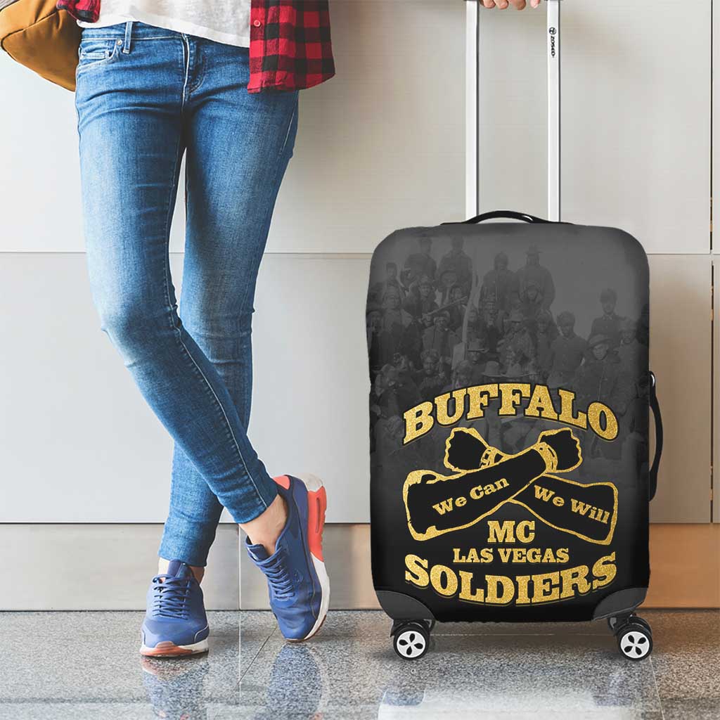 African American Buffalo Soldier Luggage Cover We Can We Will - Black - Wonder Print Shop