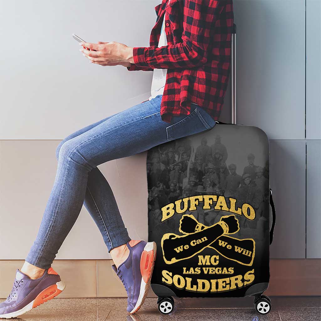 African American Buffalo Soldier Luggage Cover We Can We Will - Black - Wonder Print Shop