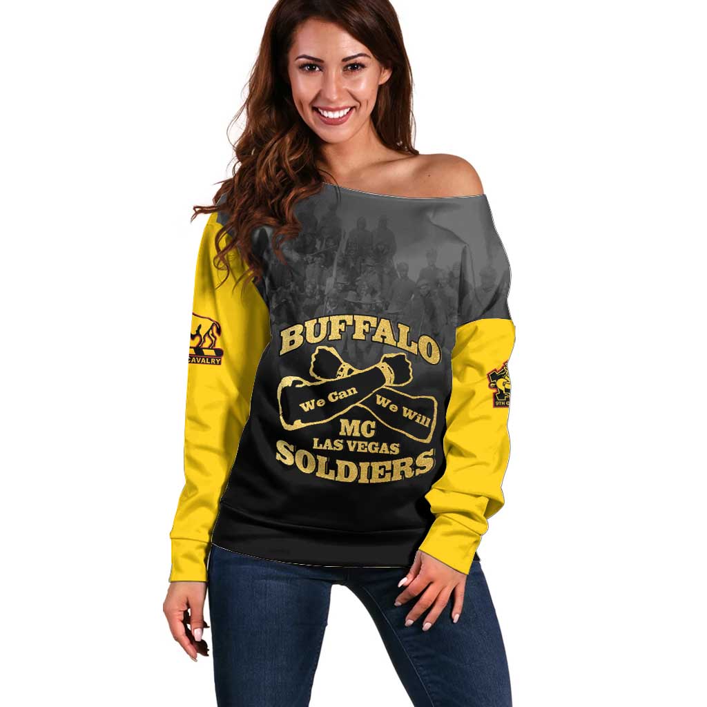 Personalized African American Buffalo Soldier Off Shoulder Sweater We Can We Will - Black - Wonder Print Shop