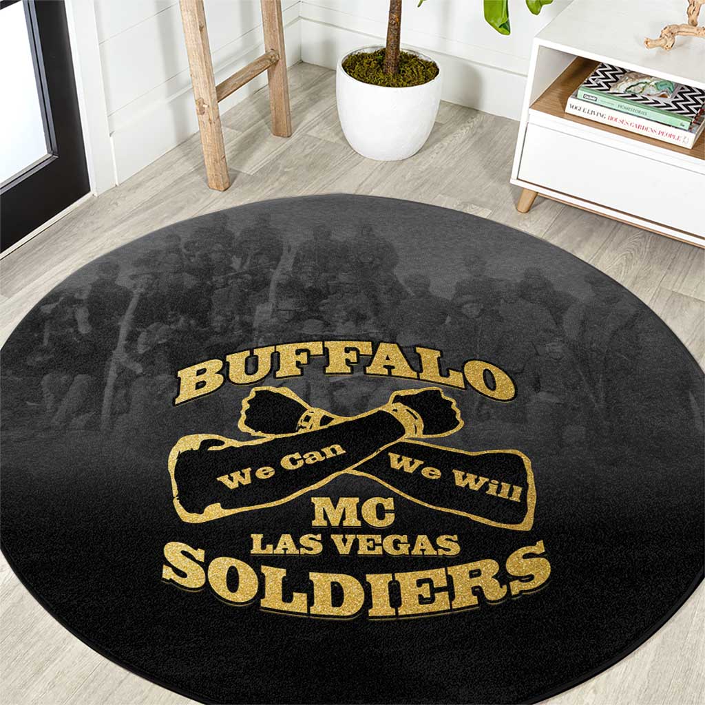 African American Buffalo Soldier Round Carpet We Can We Will - Black - Wonder Print Shop