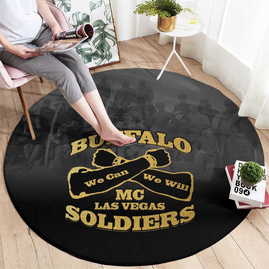 African American Buffalo Soldier Round Carpet We Can We Will - Black - Wonder Print Shop