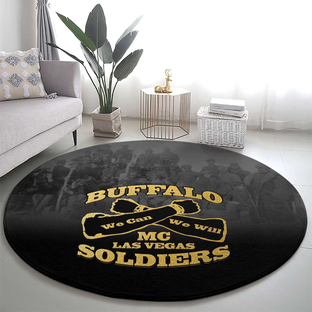 African American Buffalo Soldier Round Carpet We Can We Will - Black - Wonder Print Shop