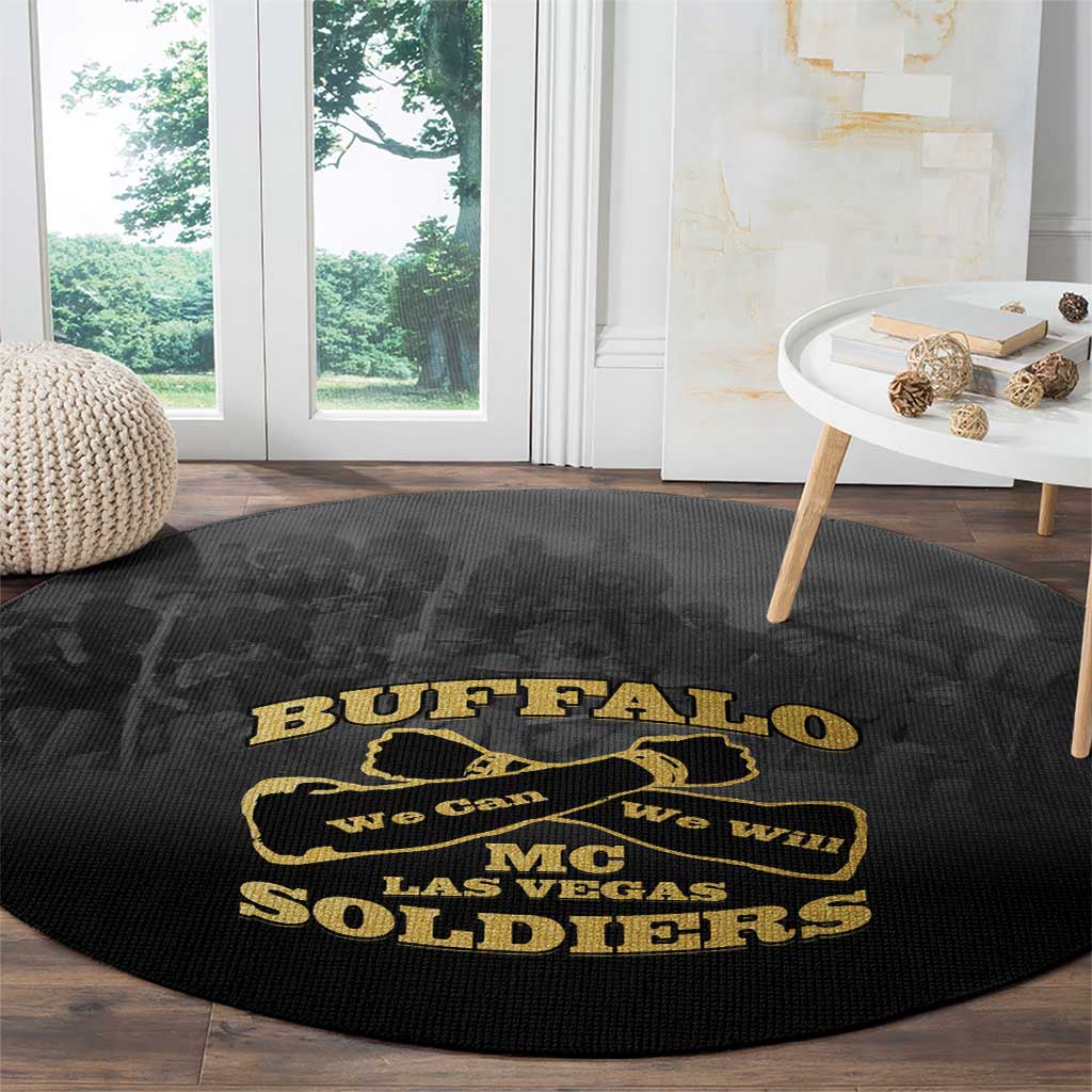 African American Buffalo Soldier Round Carpet We Can We Will - Black - Wonder Print Shop