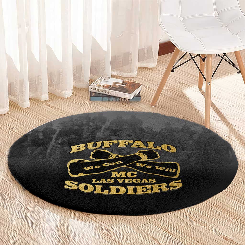 African American Buffalo Soldier Round Carpet We Can We Will - Black - Wonder Print Shop