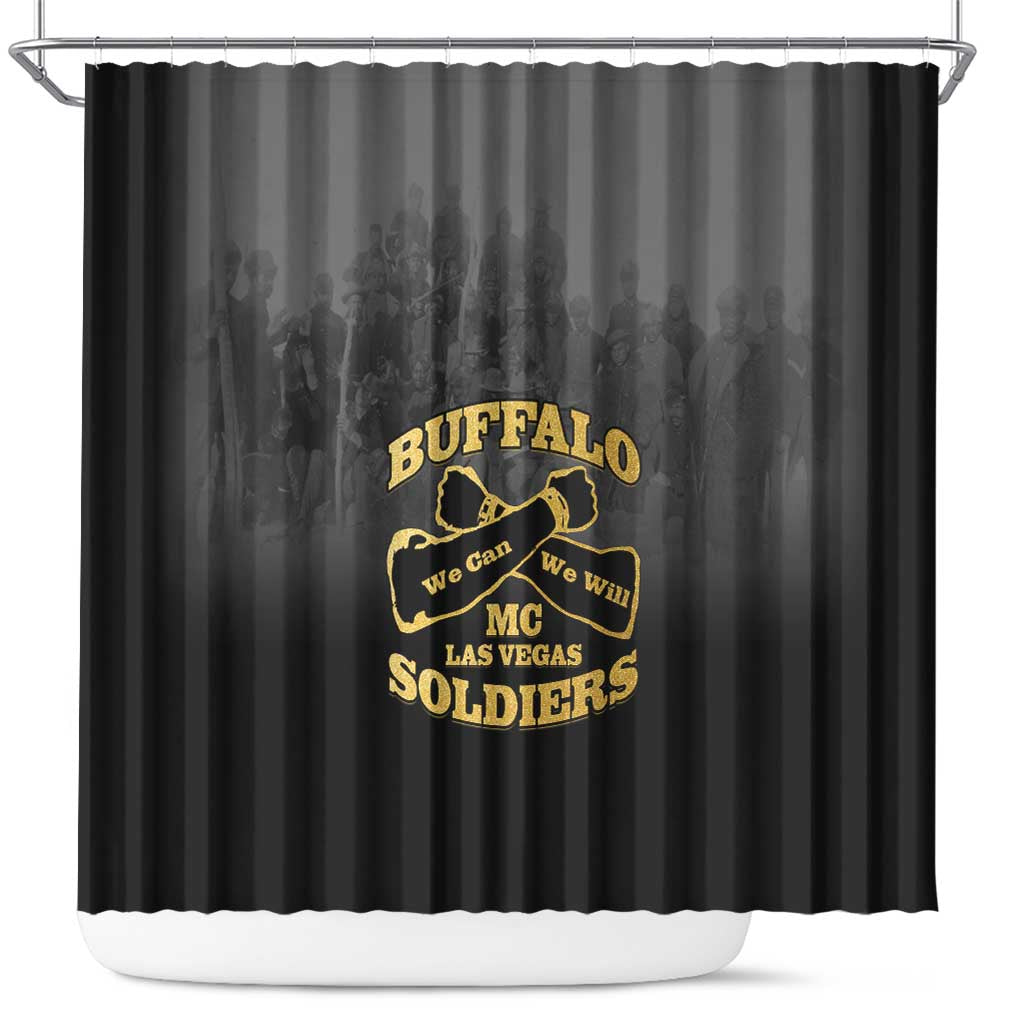 African American Buffalo Soldier Shower Curtain We Can We Will - Black - Wonder Print Shop