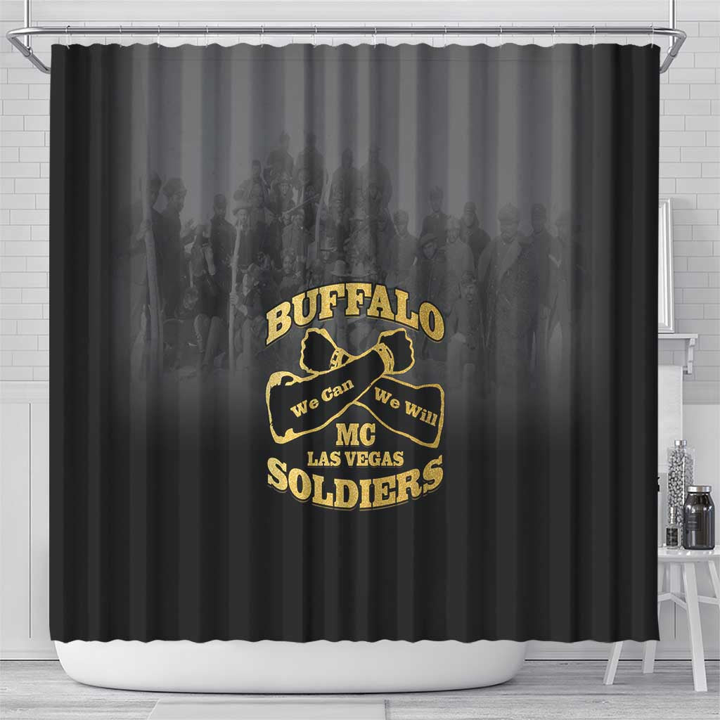 African American Buffalo Soldier Shower Curtain We Can We Will - Black - Wonder Print Shop