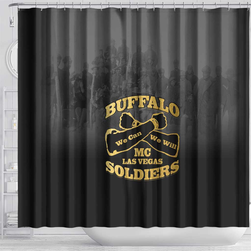 African American Buffalo Soldier Shower Curtain We Can We Will - Black - Wonder Print Shop