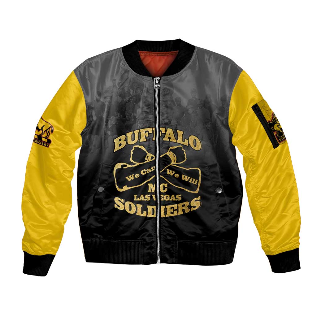 Personalized African American Buffalo Soldier Sleeve Zip Bomber Jacket We Can We Will - Black - Wonder Print Shop