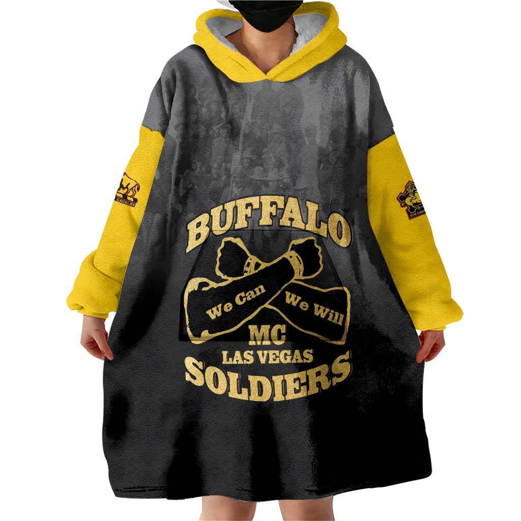 Personalized African American Buffalo Soldier Wearable Blanket Hoodie We Can We Will - Black - Wonder Print Shop