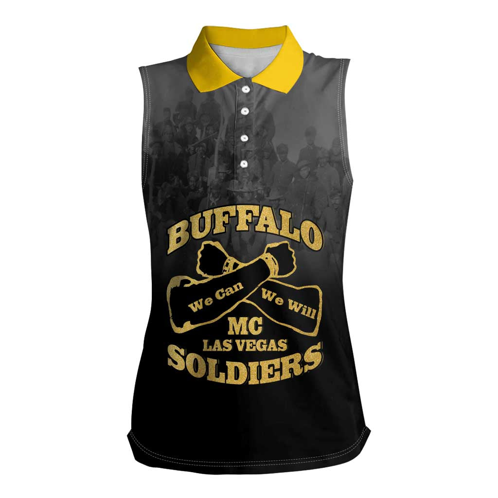 Personalized African American Buffalo Soldier Women Sleeveless Polo Shirt We Can We Will - Black - Wonder Print Shop
