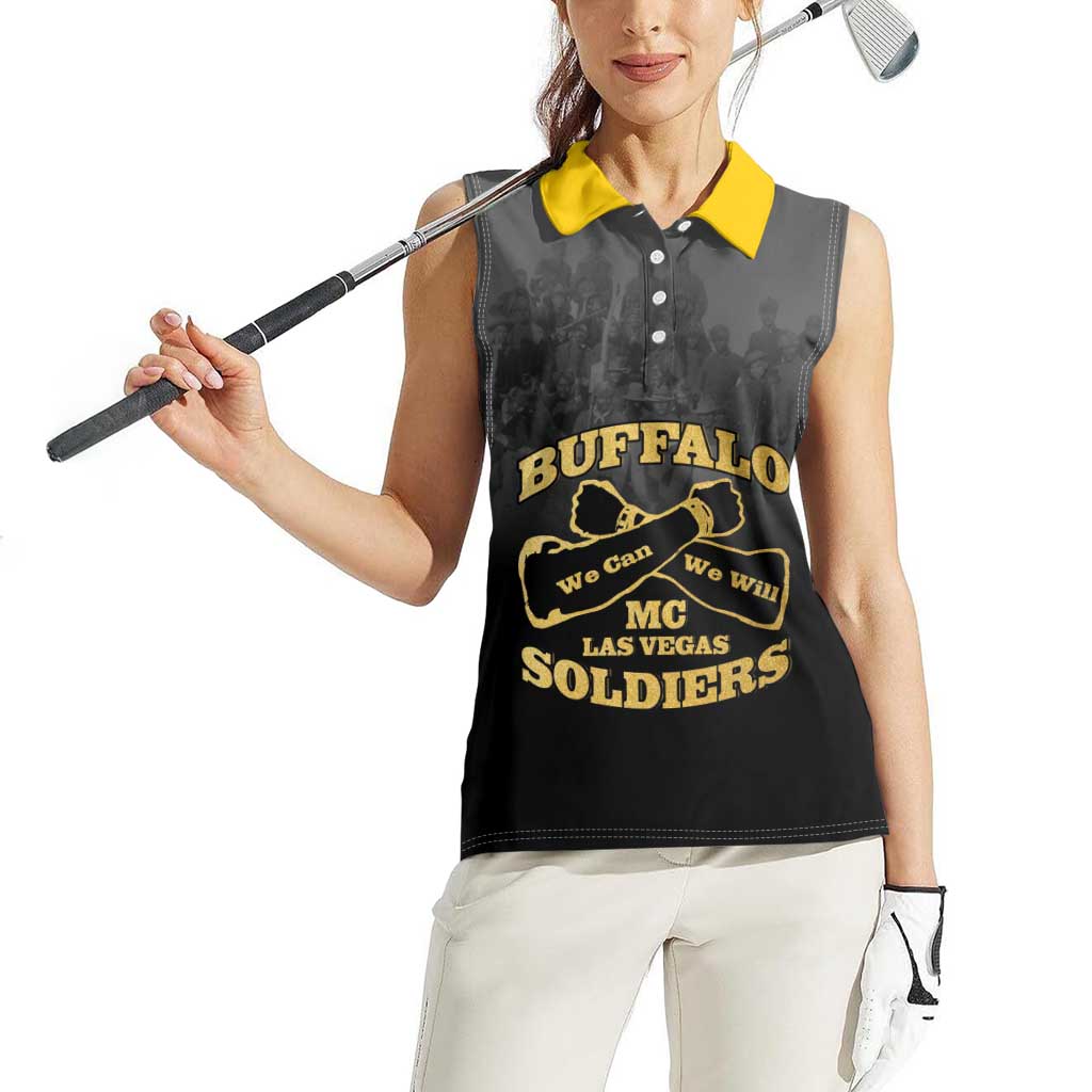 Personalized African American Buffalo Soldier Women Sleeveless Polo Shirt We Can We Will - Black - Wonder Print Shop