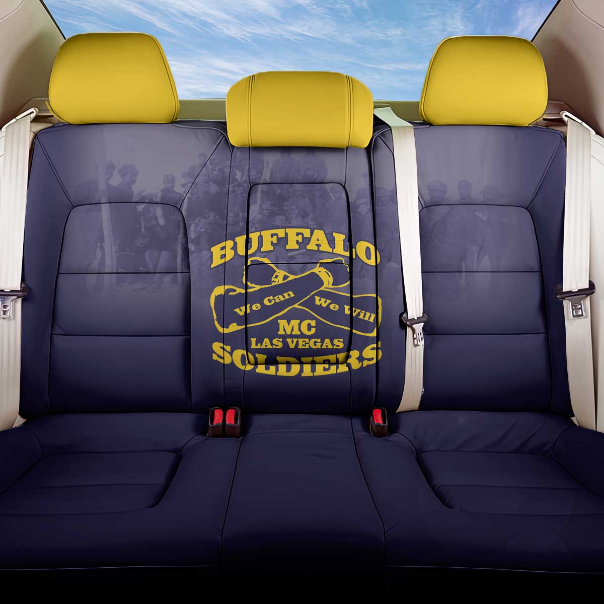 African American Buffalo Soldier Back Car Seat Cover We Can We Will - Navy Blue - Wonder Print Shop