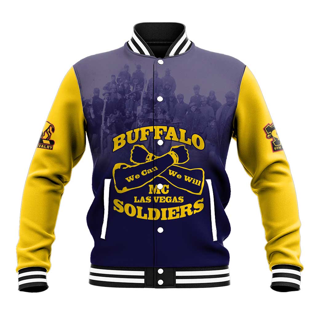 Personalized African American Buffalo Soldier Baseball Jacket We Can We Will - Navy Blue - Wonder Print Shop