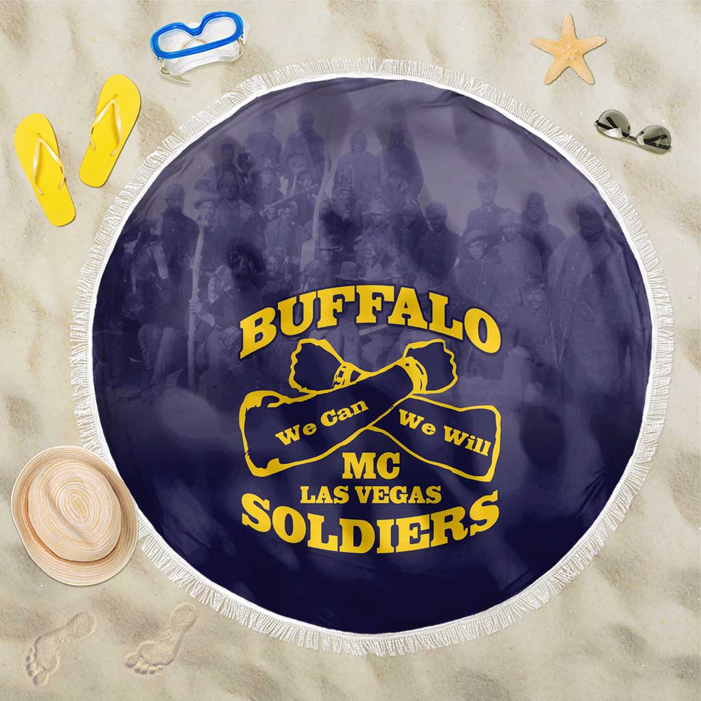 African American Buffalo Soldier Beach Blanket We Can We Will - Navy Blue - Wonder Print Shop