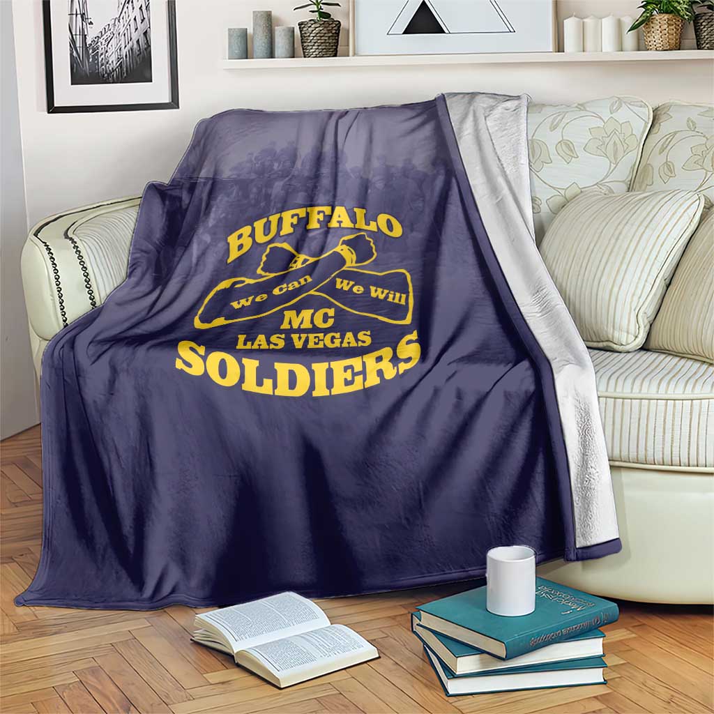African American Buffalo Soldier Blanket We Can We Will - Navy Blue - Wonder Print Shop