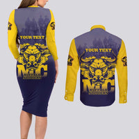 Personalized African American Buffalo Soldier Couples Matching Long Sleeve Bodycon Dress and Long Sleeve Button Shirt We Can We Will - Navy Blue - Wonder Print Shop
