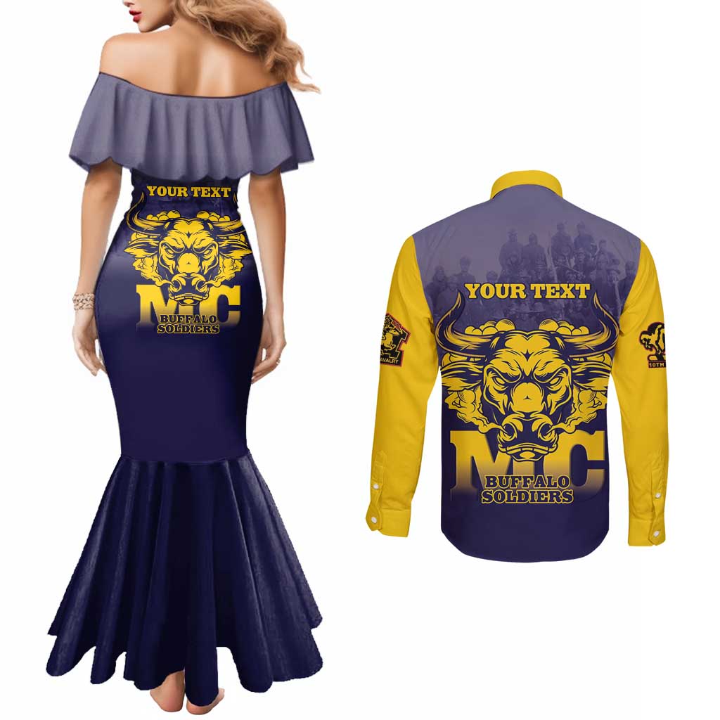 Personalized African American Buffalo Soldier Couples Matching Mermaid Dress and Long Sleeve Button Shirt We Can We Will - Navy Blue - Wonder Print Shop
