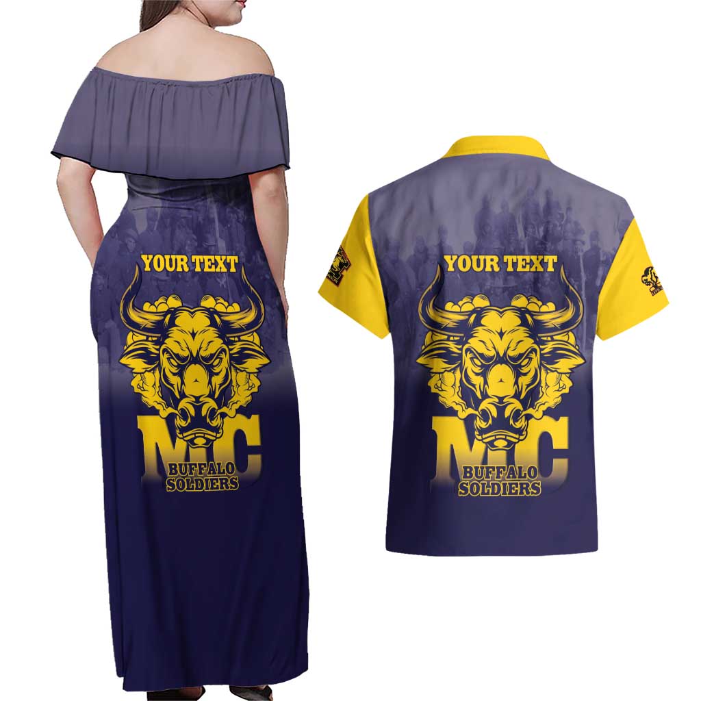 Personalized African American Buffalo Soldier Couples Matching Off Shoulder Maxi Dress and Hawaiian Shirt We Can We Will - Navy Blue - Wonder Print Shop