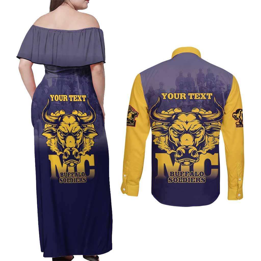 Personalized African American Buffalo Soldier Couples Matching Off Shoulder Maxi Dress and Long Sleeve Button Shirt We Can We Will - Navy Blue - Wonder Print Shop