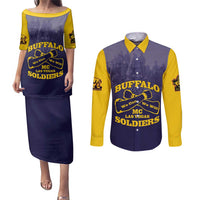 Personalized African American Buffalo Soldier Couples Matching Puletasi and Long Sleeve Button Shirt We Can We Will - Navy Blue - Wonder Print Shop
