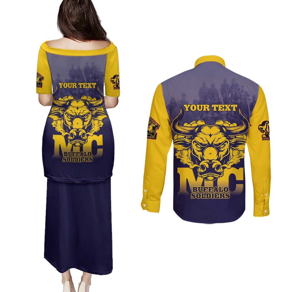 Personalized African American Buffalo Soldier Couples Matching Puletasi and Long Sleeve Button Shirt We Can We Will - Navy Blue - Wonder Print Shop