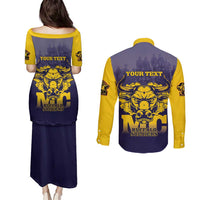 Personalized African American Buffalo Soldier Couples Matching Puletasi and Long Sleeve Button Shirt We Can We Will - Navy Blue - Wonder Print Shop