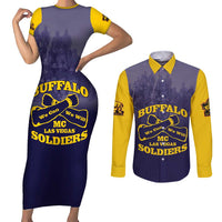 Personalized African American Buffalo Soldier Couples Matching Short Sleeve Bodycon Dress and Long Sleeve Button Shirt We Can We Will - Navy Blue - Wonder Print Shop