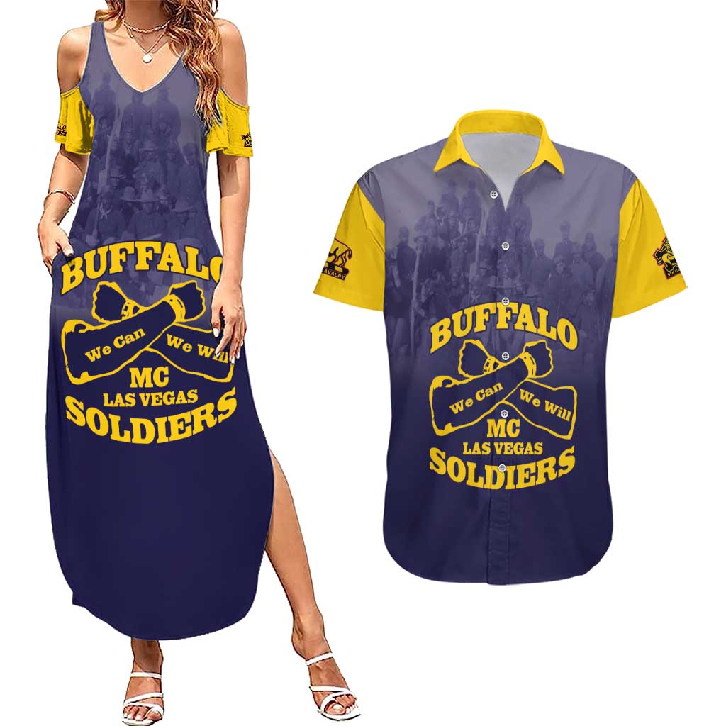 Personalized African American Buffalo Soldier Couples Matching Summer Maxi Dress and Hawaiian Shirt We Can We Will - Navy Blue - Wonder Print Shop