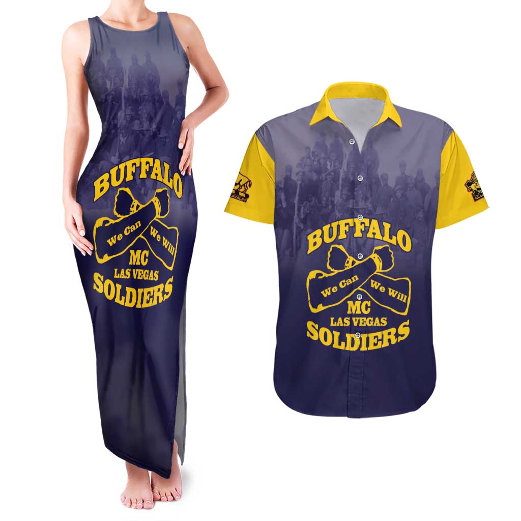Personalized African American Buffalo Soldier Couples Matching Tank Maxi Dress and Hawaiian Shirt We Can We Will - Navy Blue - Wonder Print Shop